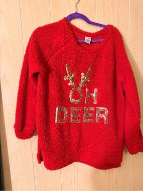 Cozy Red 'Oh Deer' Sequin Sherpa Sweater